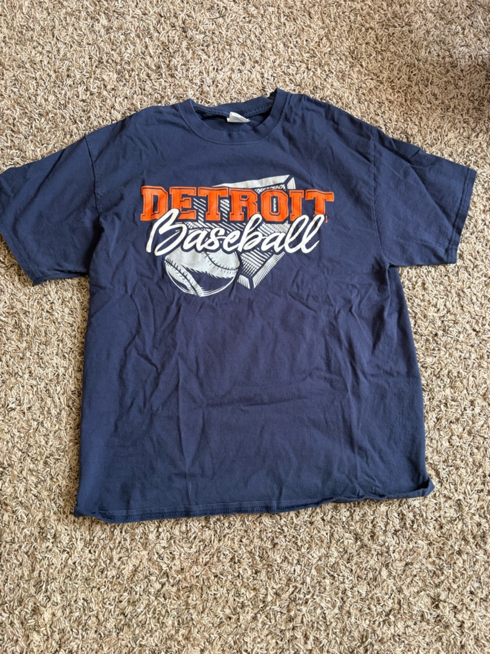 Port and Company Navy Detroit Baseball Tee with Orange and White Graphic